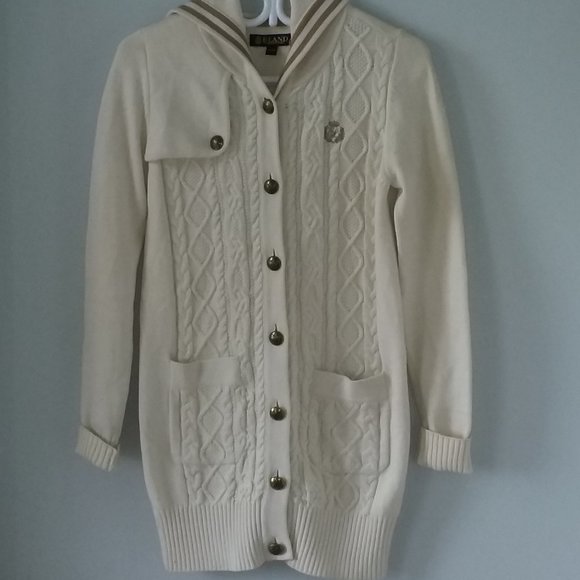 E-Land Sweaters - Beautiful long hooded cable knit cardigan sweater